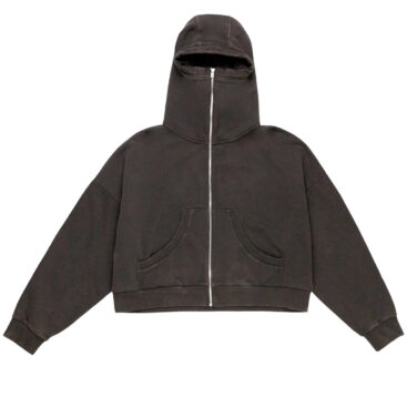 ENTIRE STUDIOS FULL ZIP HOOD, WASHED BLACK